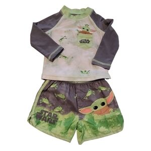 Star Wars Kids Rashguard Swim Set - Green and Gray Baby Yoda